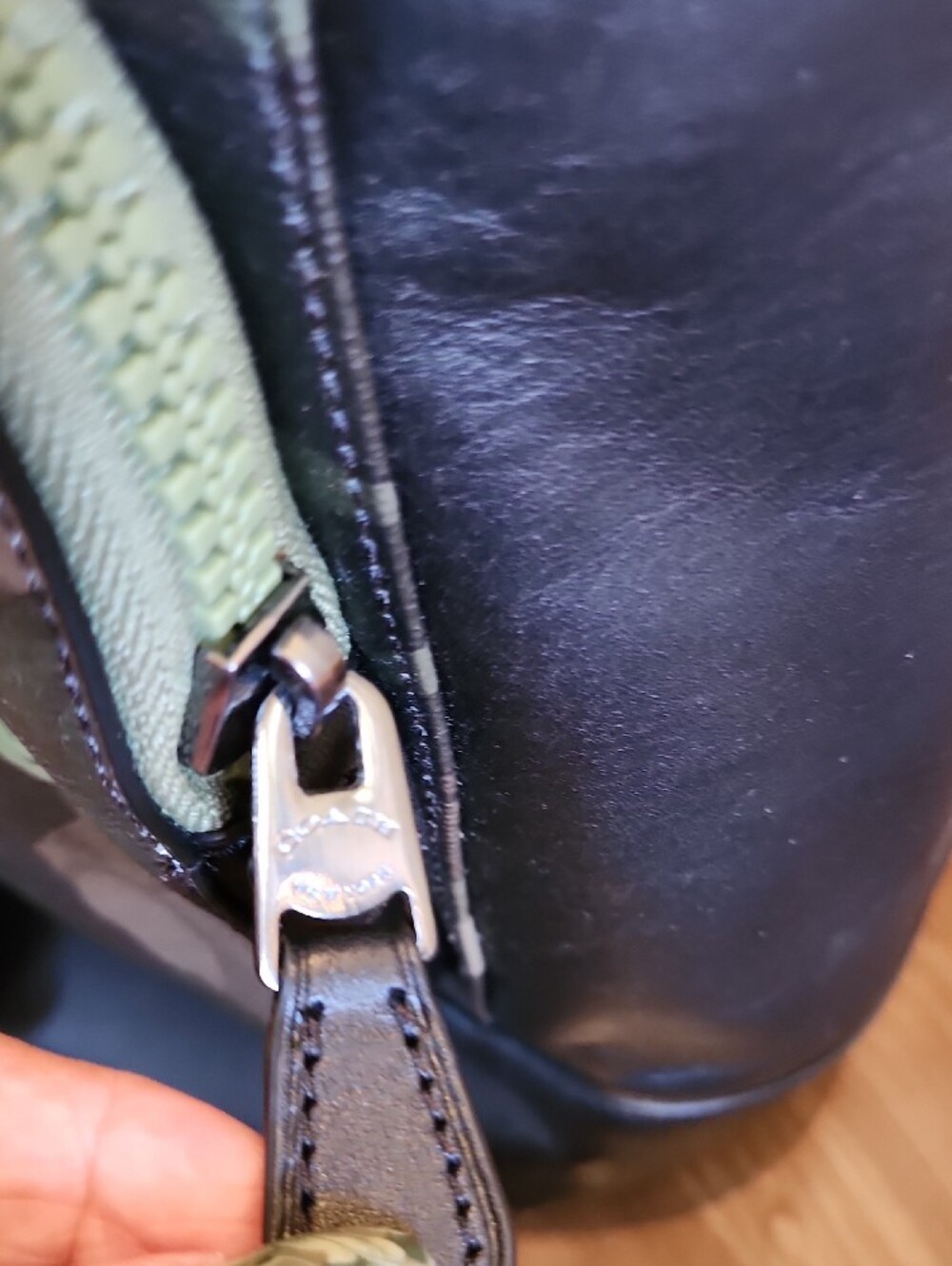 Coach Men's Camo Backpack with Black Leather Flap and Lime Green Logo - Picture 7 of 11